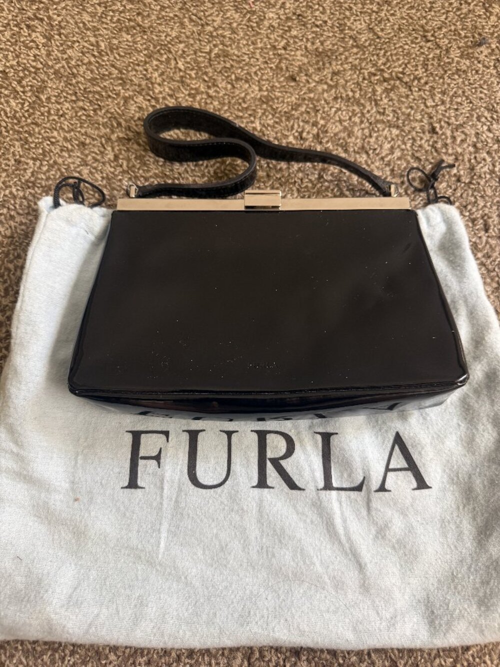 Furla Black Patent Leather Frame Shoulder Bag
